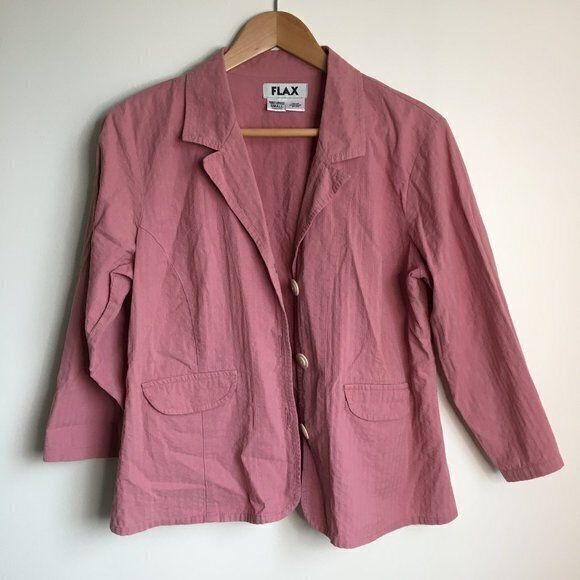 Flax Jackets & Blazers - Flax Women's‎ Blazer Jacket Size S Button Front 100% Cotton Pockets Pink Work